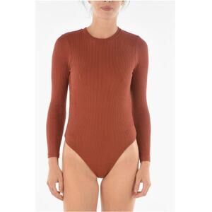 Allsaints Women's Wild Berry Red Molly Long Sleeves Ribbed Bodysuit Size 4